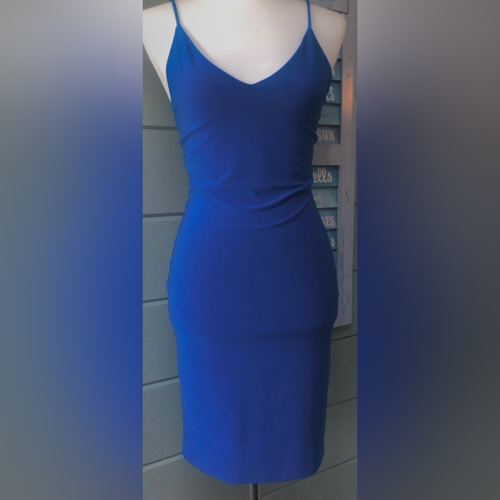 Blue spaghetti strap summer dress. Olive Tree brand fitted dress ⚡️SALE GUC Sml
